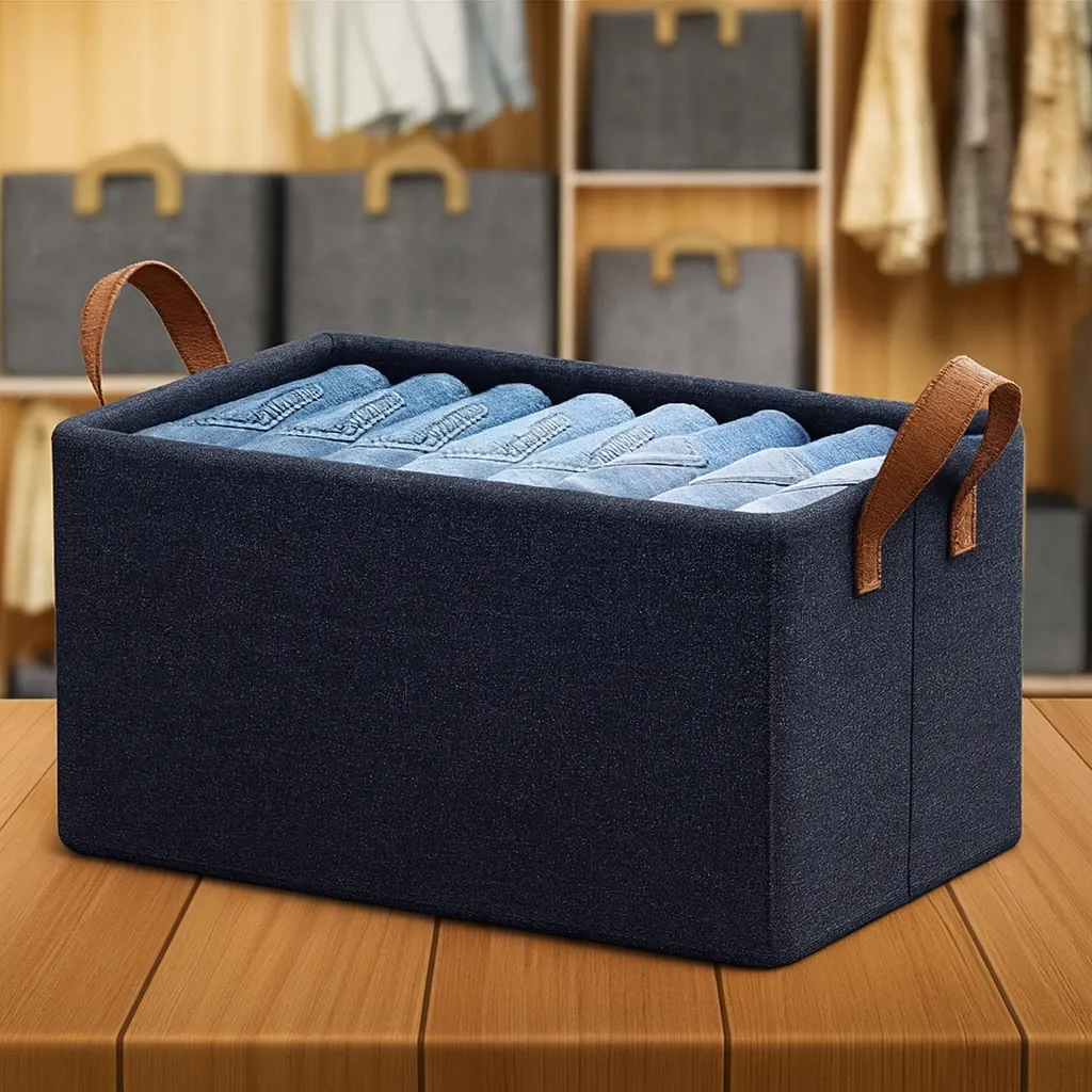 Grosyhub Foldable Navy-Blue Wardrobe Organizer With Durable Handle