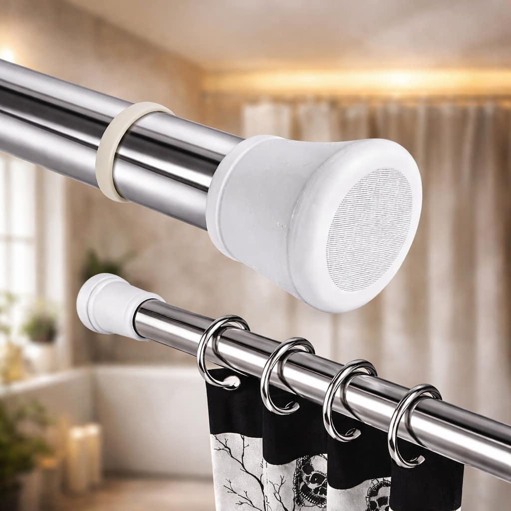 Grosyhub Premium Stainless Steel 85CM Adjustable No-Drill Tension Rod with White Non-Slip Rubber End Caps