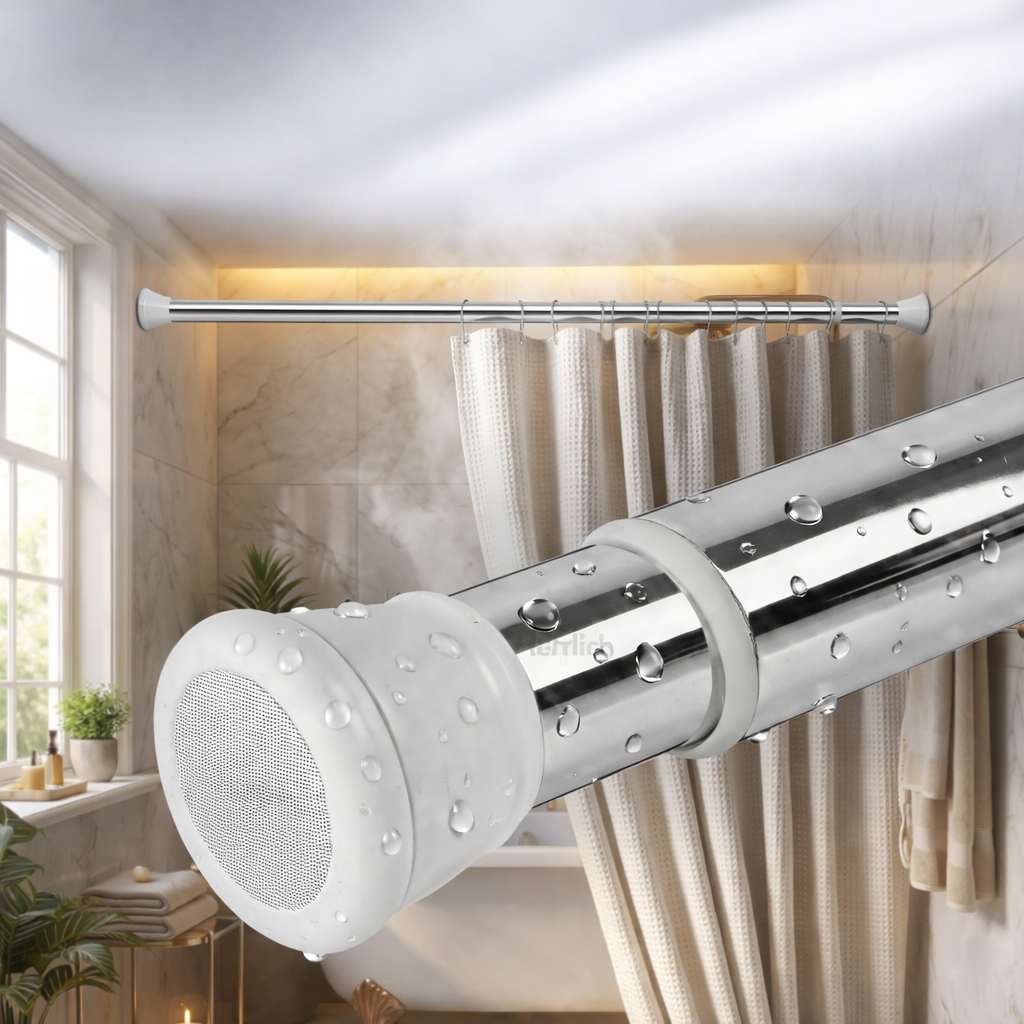 Grosyhub Premium Stainless Steel 105CM Adjustable No-Drill Tension Rod with White Non-Slip Rubber End Caps