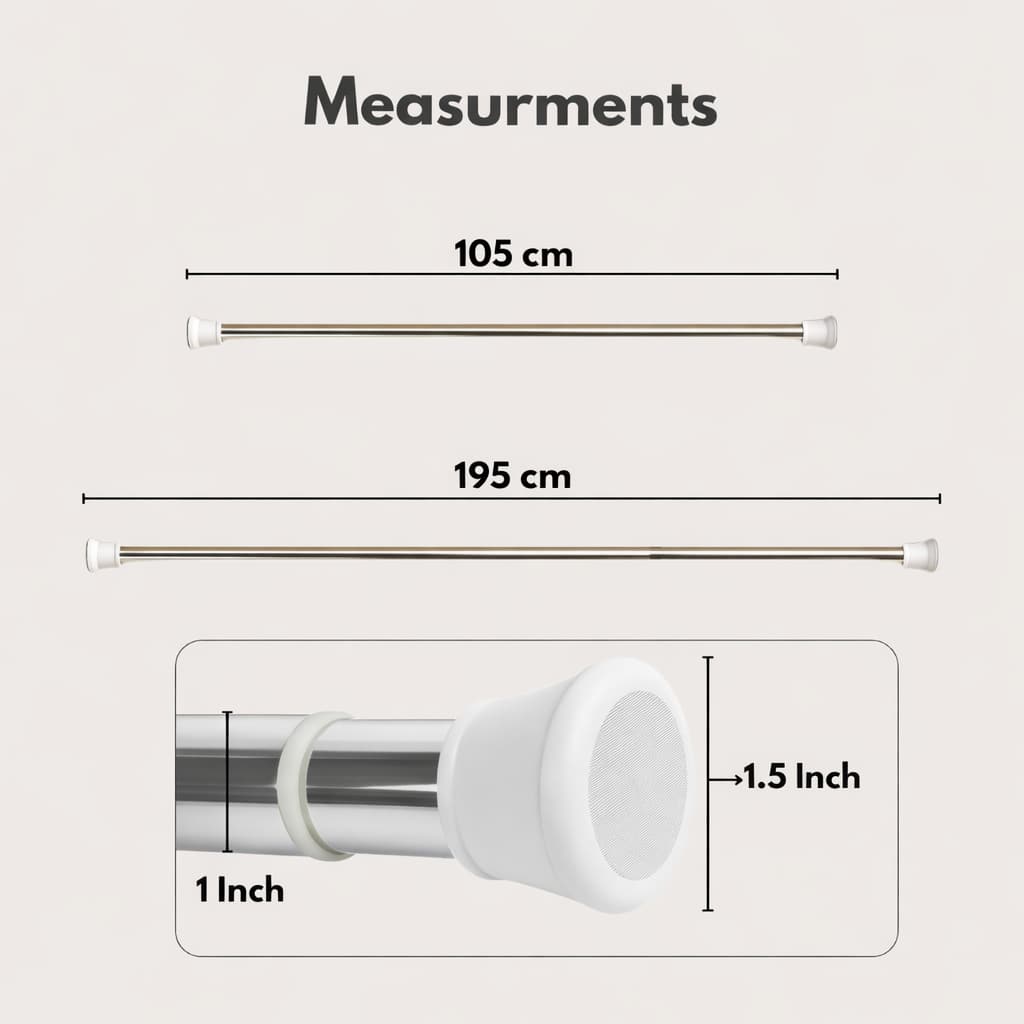 Grosyhub Premium Stainless Steel 105CM Adjustable No-Drill Tension Rod with White Non-Slip Rubber End Caps