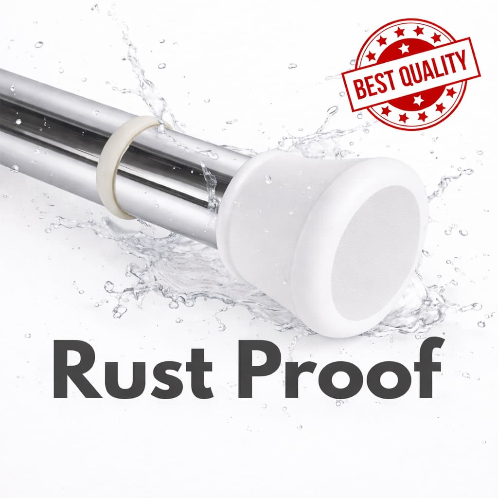 Grosyhub Premium Stainless Steel 105CM Adjustable No-Drill Tension Rod with White Non-Slip Rubber End Caps