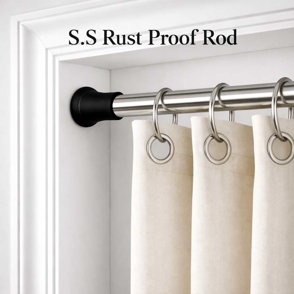 Grosyhub Premium Stainless Steel 85CM Adjustable No-Drill Tension Rod with Black Non-Slip Rubber End Caps