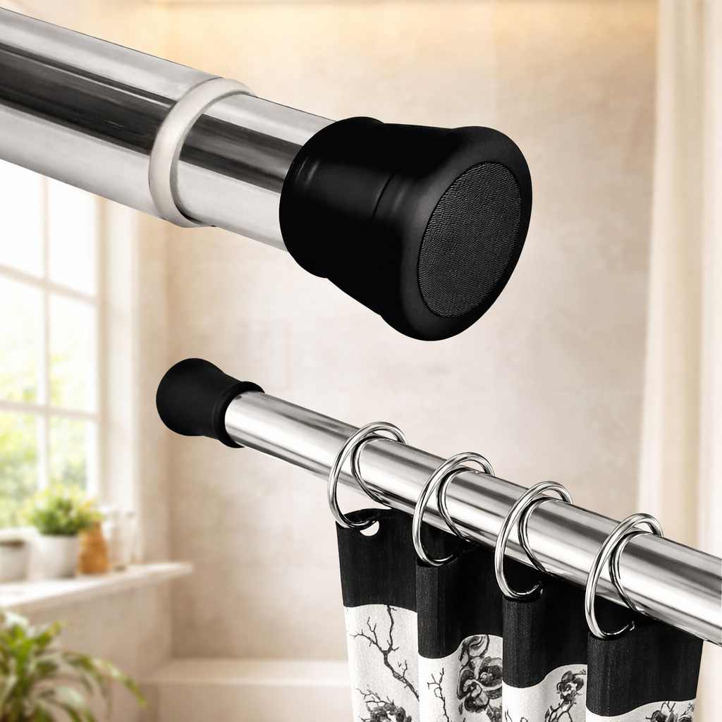 Grosyhub Premium Stainless Steel 105CM Adjustable No-Drill Tension Rod with Black Non-Slip Rubber End Caps
