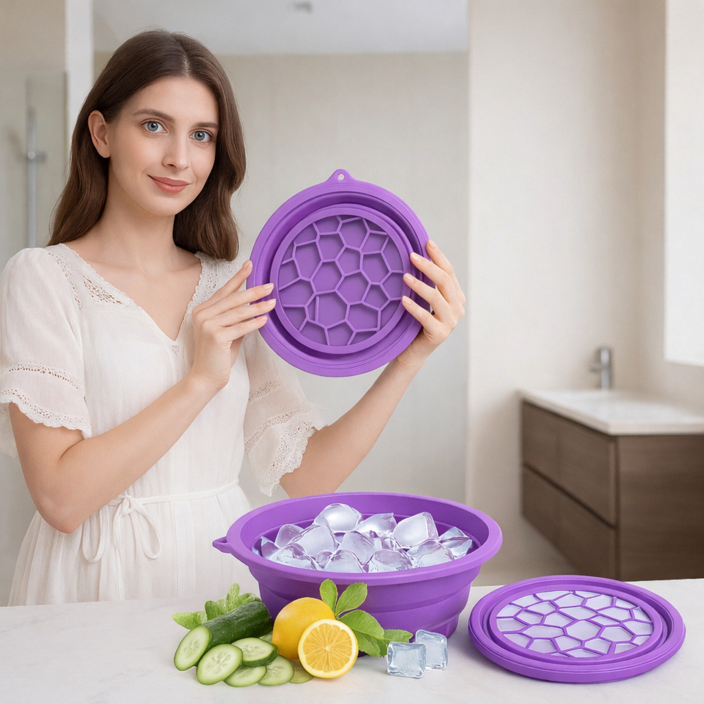 Grosyhub Foldable Purple Ice Face Bowl | Cold Therapy Facial Skincare Bowl