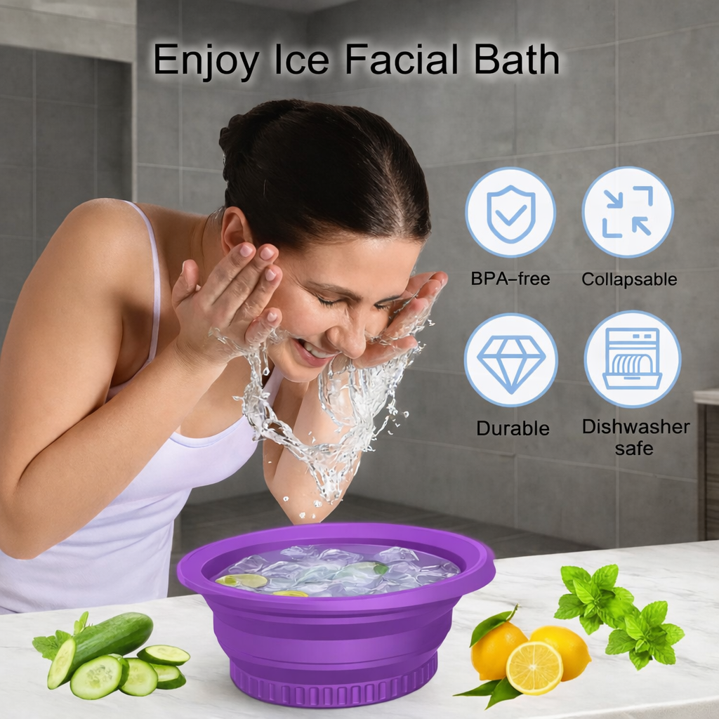 Grosyhub Foldable Purple Ice Face Bowl | Cold Therapy Facial Skincare Bowl