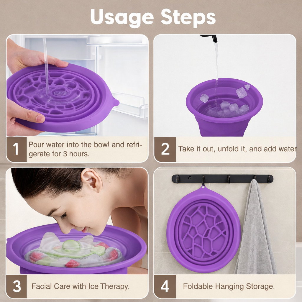 Grosyhub Foldable Purple Ice Face Bowl | Cold Therapy Facial Skincare Bowl